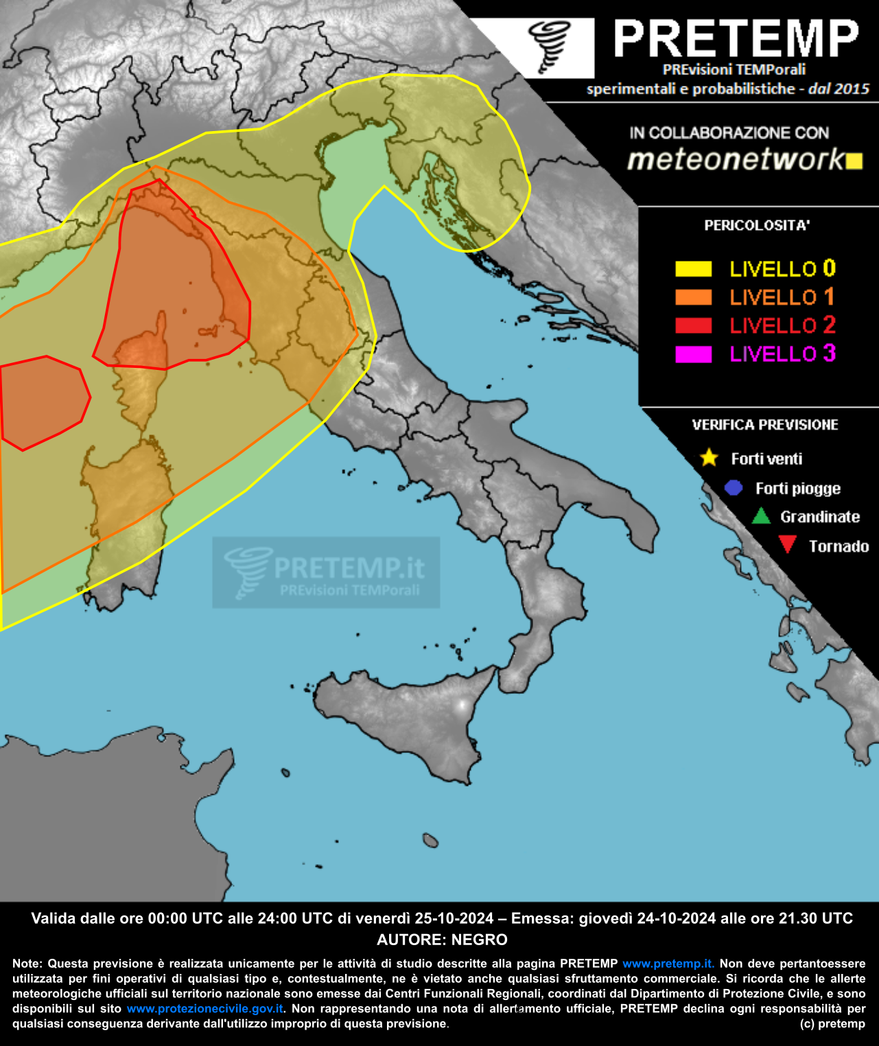 Mappa previsione del 25 ottobre 2024