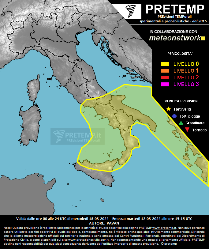 Mappa previsione del 13 marzo 2024