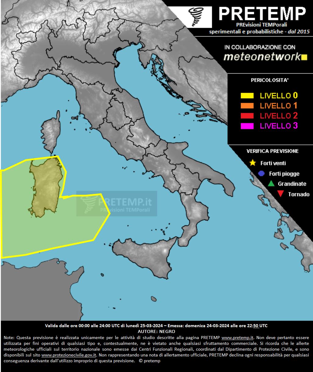 Mappa previsione del 25 marzo 2024