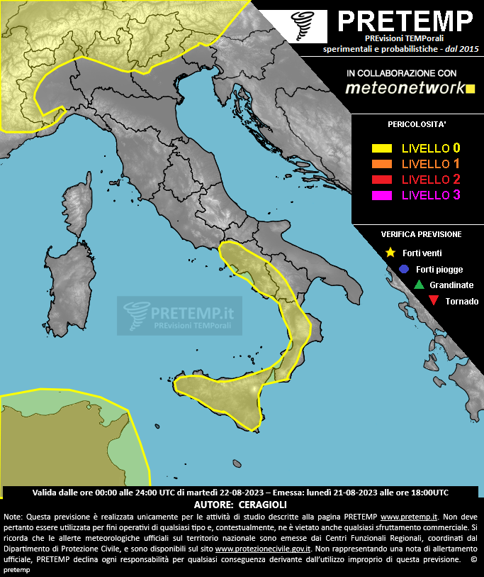 Mappa previsione del 22 agosto 2023