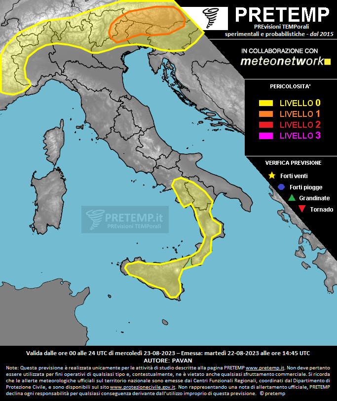 Mappa previsione del 23 agosto 2023