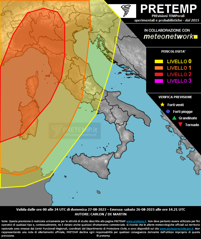Mappa previsione del 27 agosto 2023