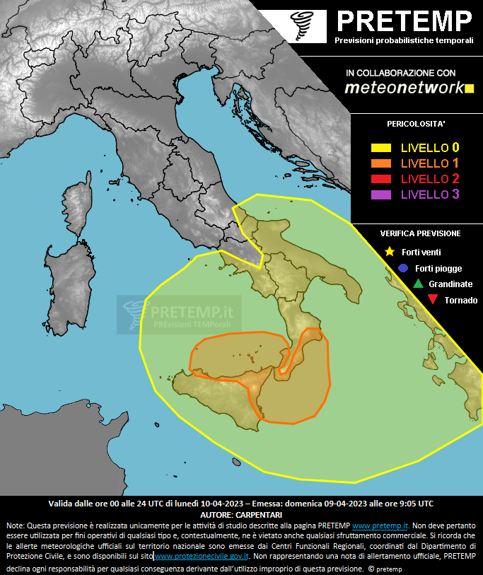 Mappa previsione del 10 aprile 2023