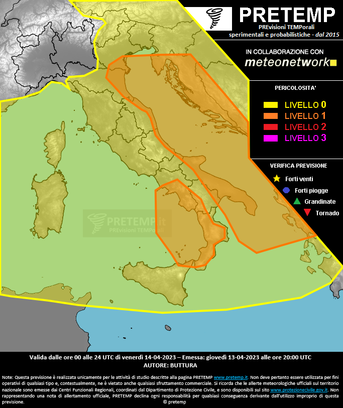 Mappa previsione del 14 aprile 2023