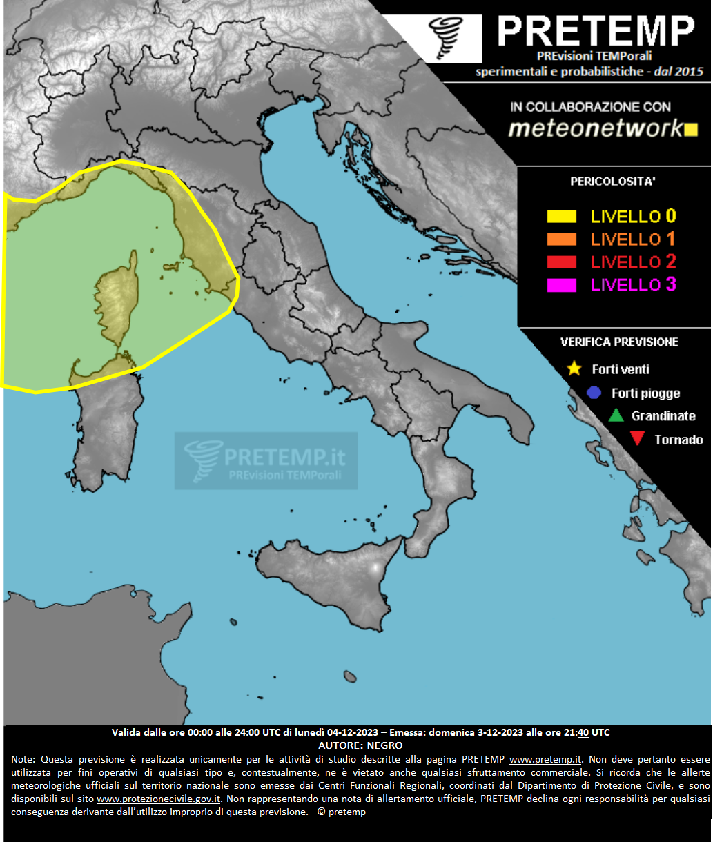 Mappa previsione del 04 dicembre 2023