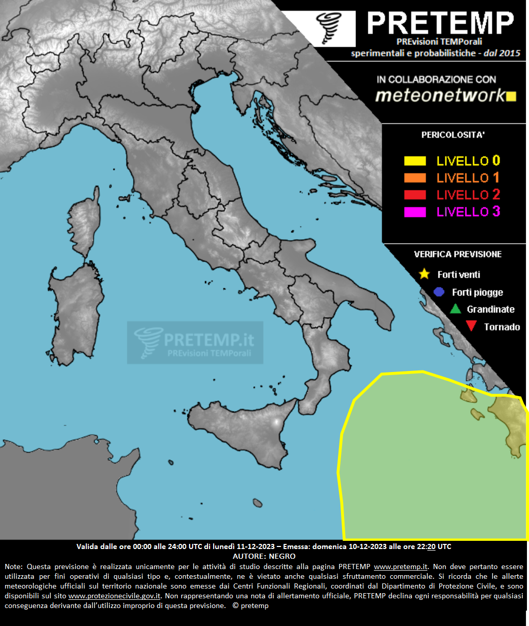 Mappa previsione del 11 dicembre 2023