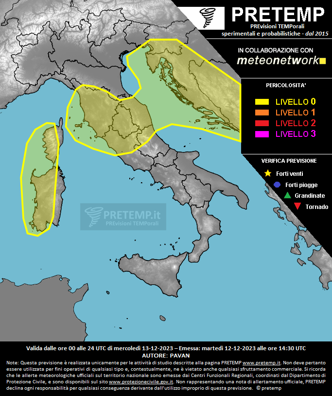 Mappa previsione del 13 dicembre 2023