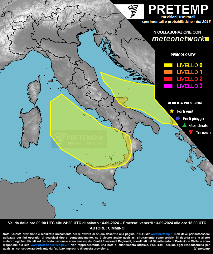 Mappa previsione del 14 settembre 2024