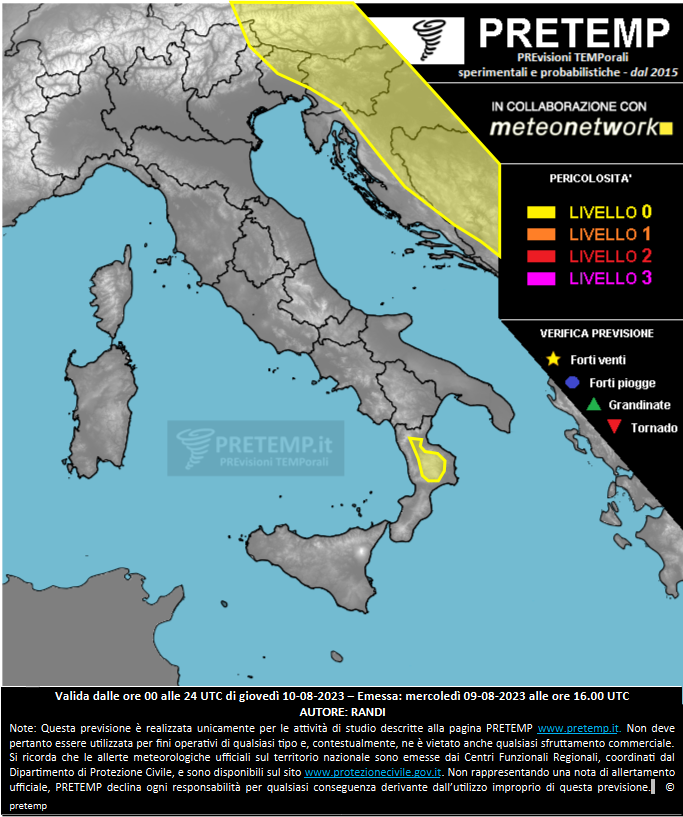 Mappa previsione del 10 agosto 2023