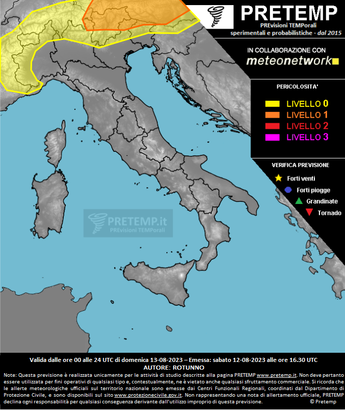 Mappa previsione del 13 agosto 2023