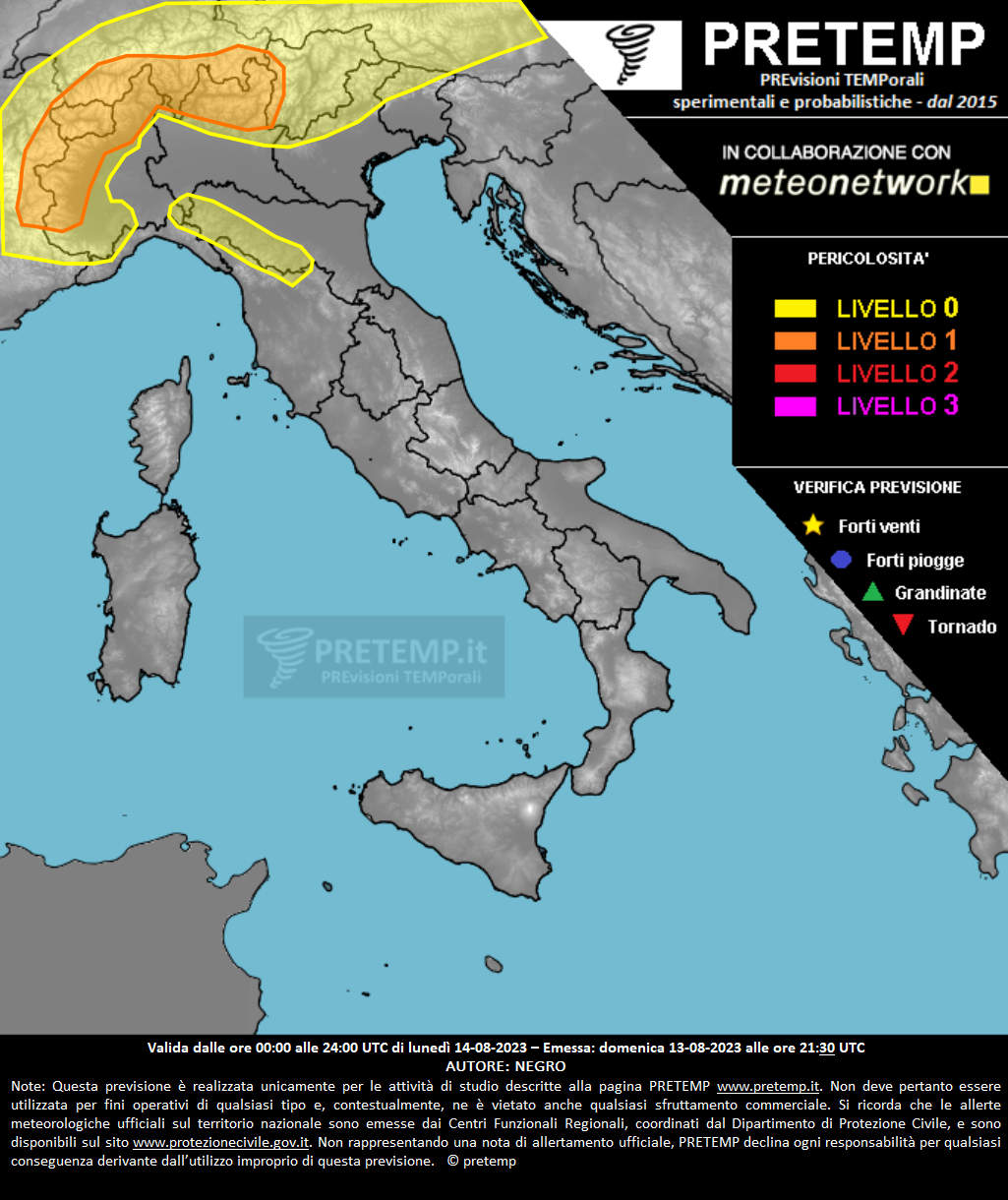 Mappa previsione del 14 agosto 2023