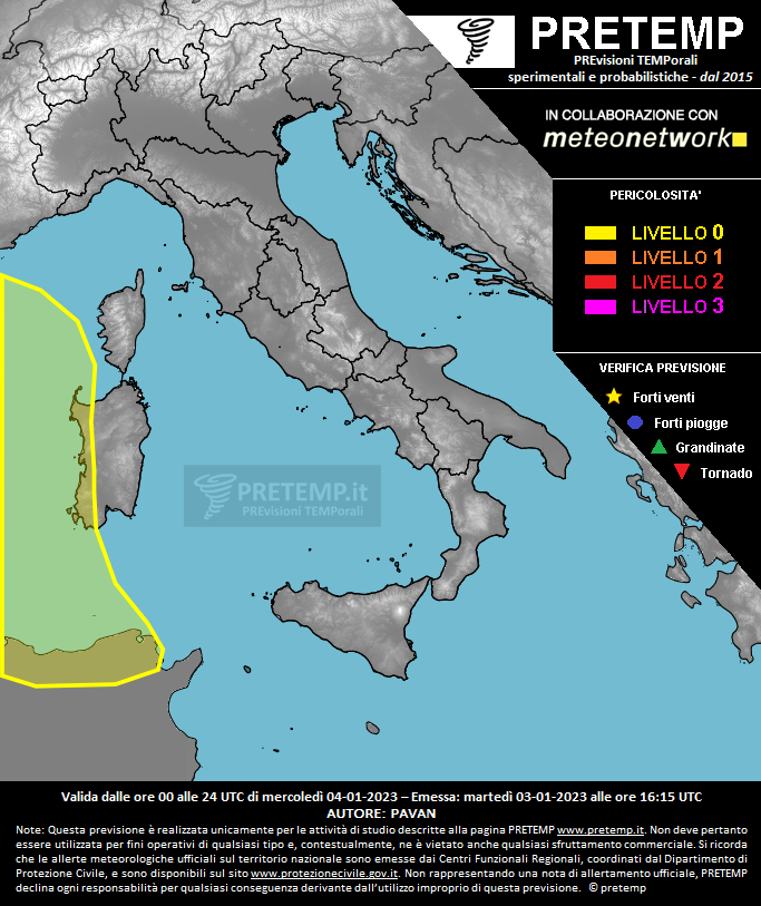 Mappa previsione del 04 gennaio 2023