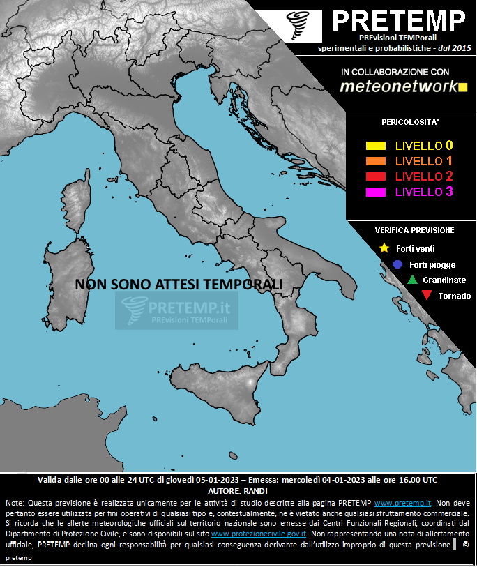 Mappa previsione del 05 gennaio 2023