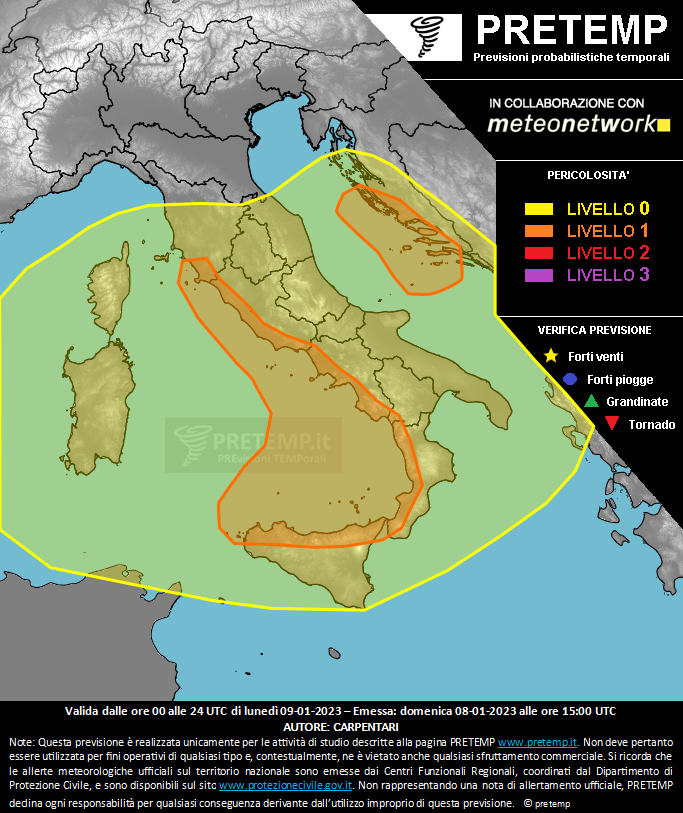 Mappa previsione del 09 gennaio 2023