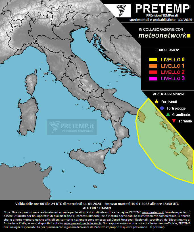 Mappa previsione del 11 gennaio 2023