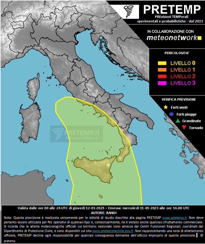 Mappa previsione del 12 gennaio 2023