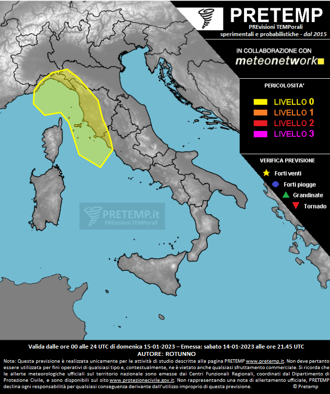 Mappa previsione del 15 gennaio 2023