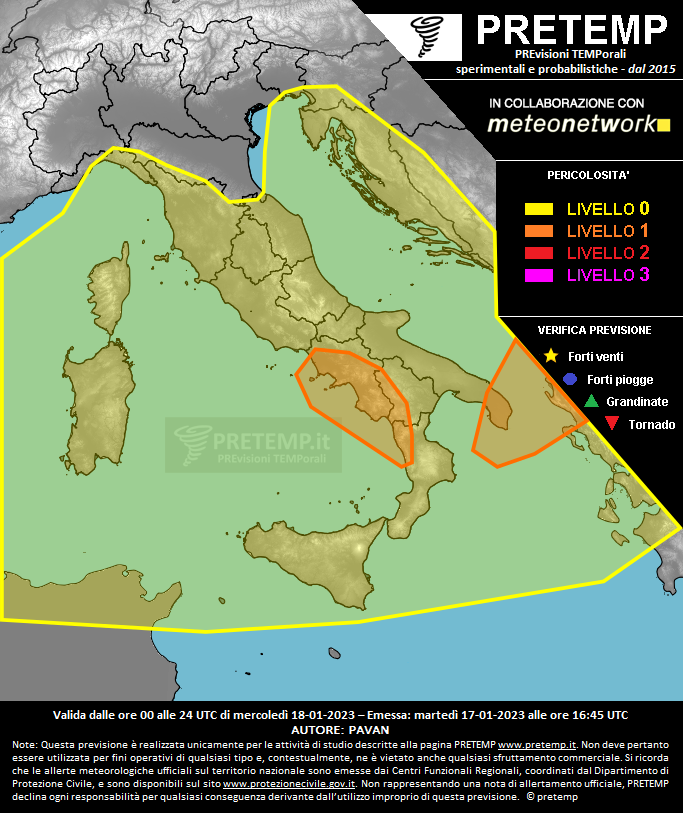 Mappa previsione del 18 gennaio 2023