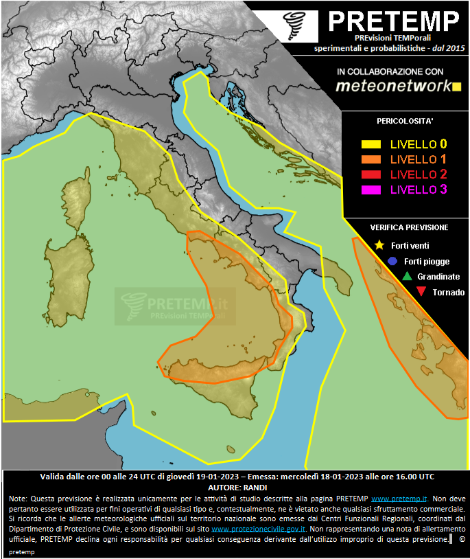 Mappa previsione del 19 gennaio 2023