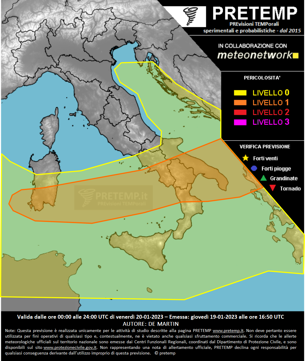 Mappa previsione del 20 gennaio 2023
