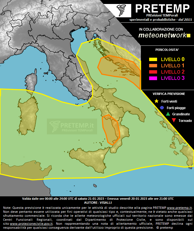 Mappa previsione del 21 gennaio 2023
