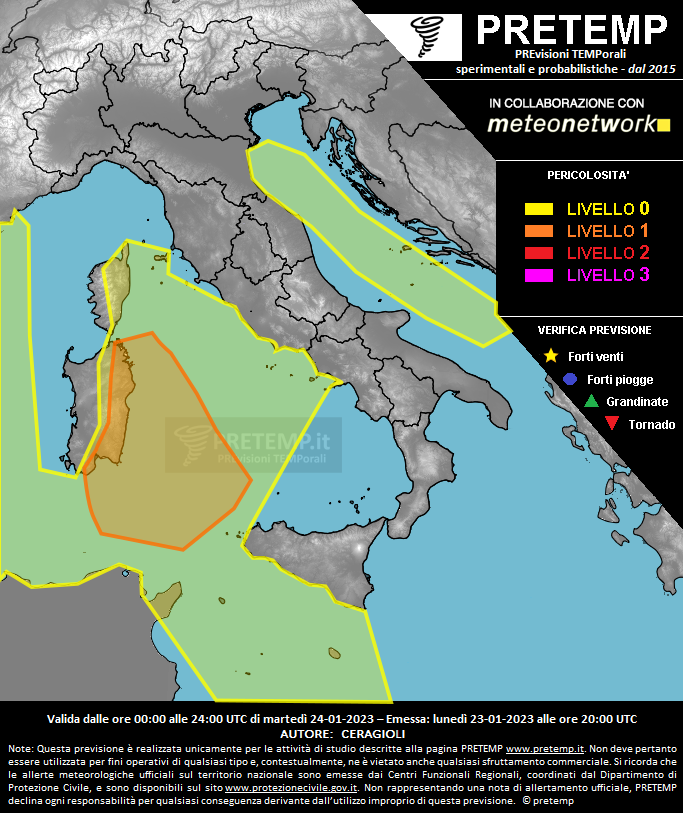 Mappa previsione del 24 gennaio 2023