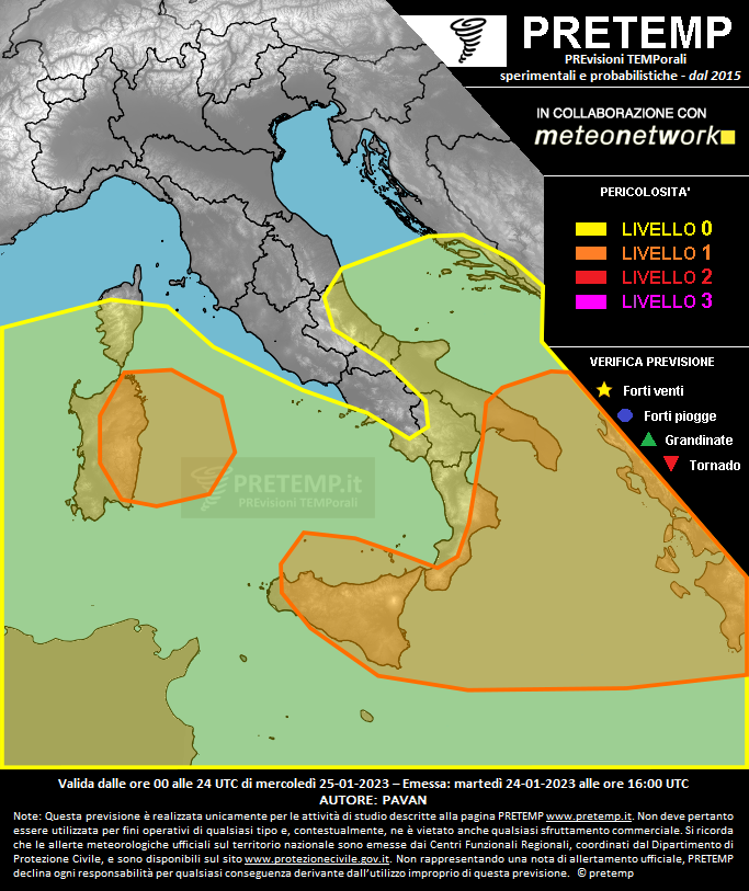 Mappa previsione del 25 gennaio 2023