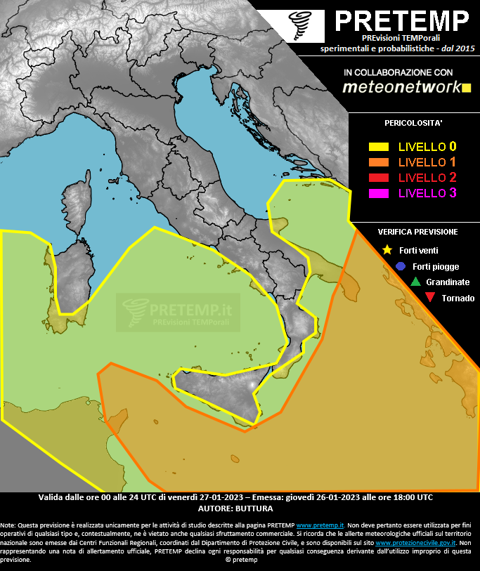 Mappa previsione del 27 gennaio 2023