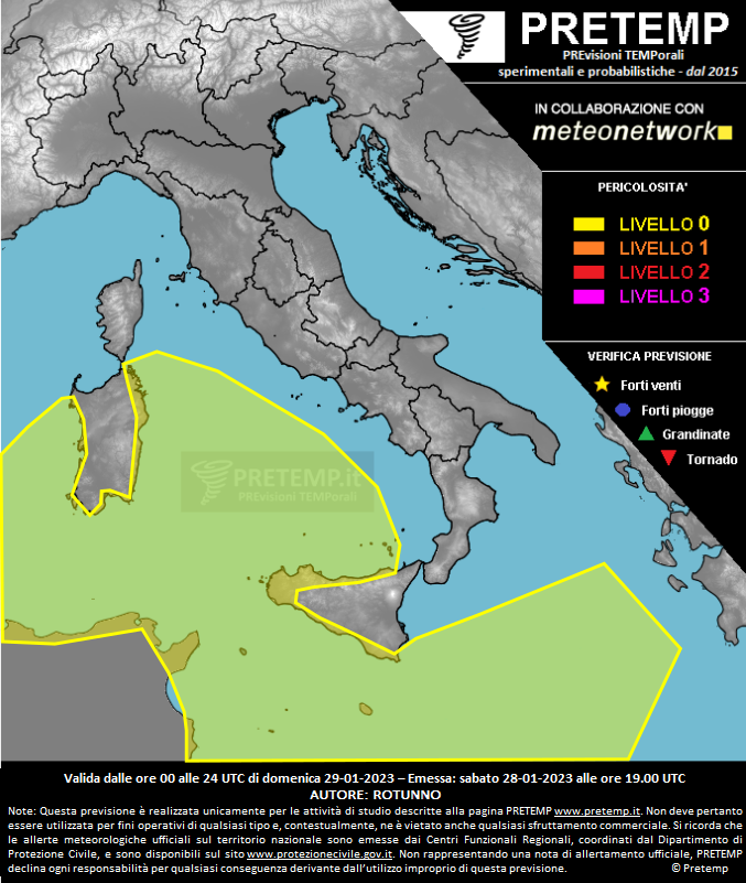 Mappa previsione del 29 gennaio 2023