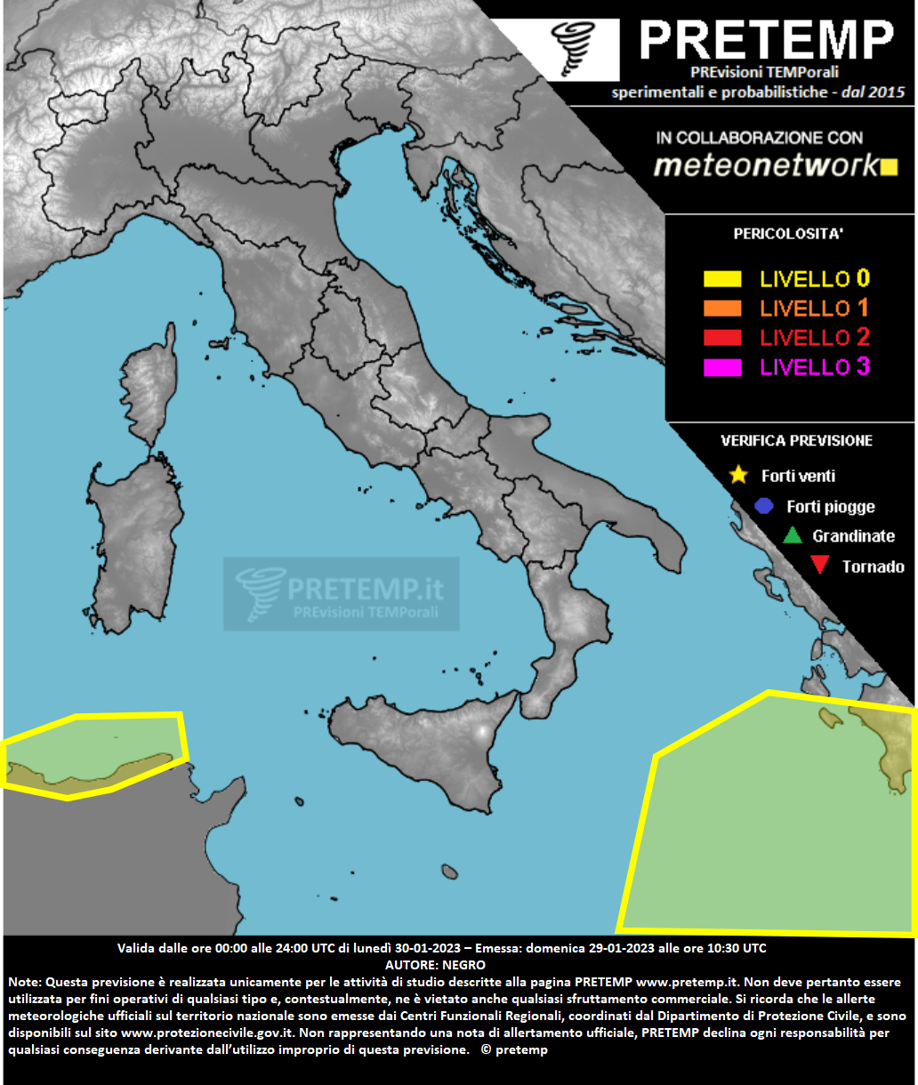 Mappa previsione del 30 gennaio 2023