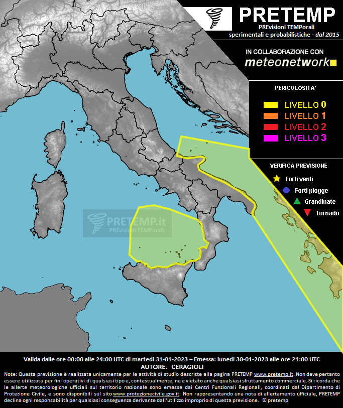 Mappa previsione del 31 gennaio 2023