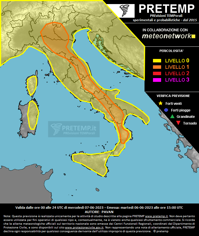 Mappa previsione del 07 giugno 2023