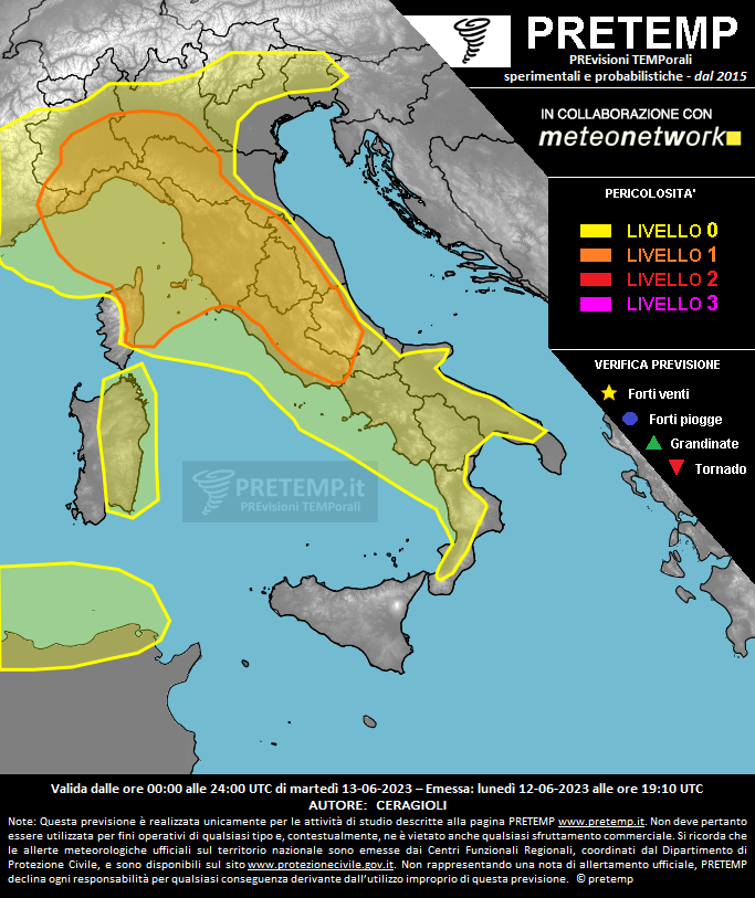 Mappa previsione del 13 giugno 2023