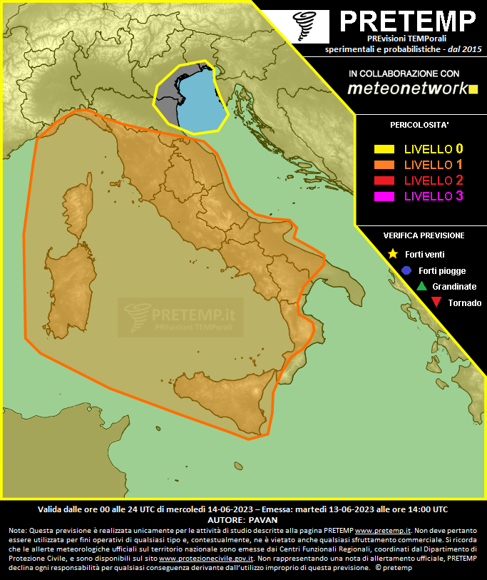 Mappa previsione del 14 giugno 2023