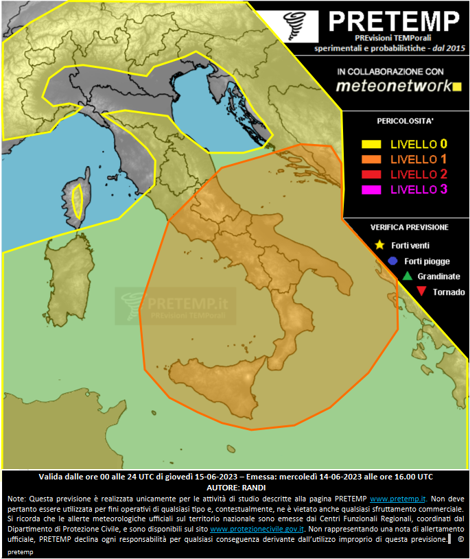 Mappa previsione del 15 giugno 2023