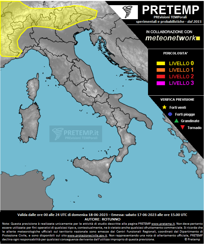 Mappa previsione del 18 giugno 2023