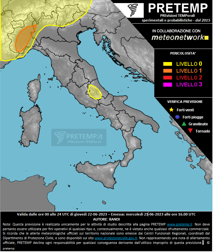 Mappa previsione del 22 giugno 2023