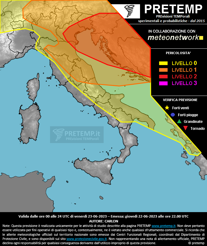 Mappa previsione del 23 giugno 2023