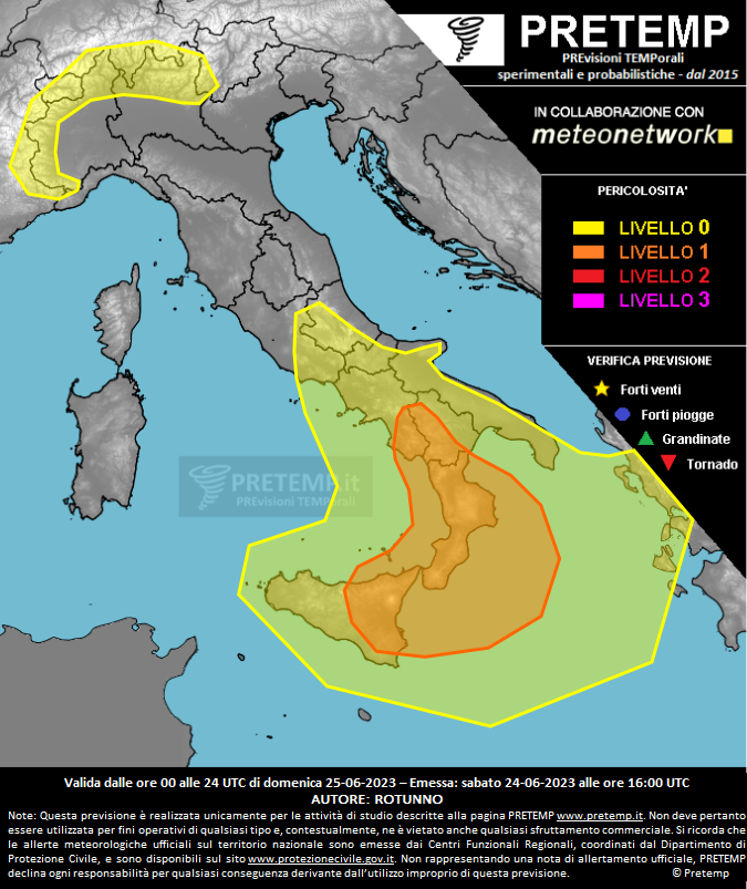 Mappa previsione del 25 giugno 2023