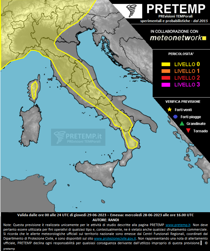 Mappa previsione del 29 giugno 2023