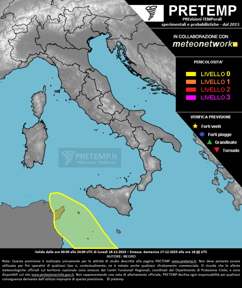 Mappa previsione del 18 dicembre 2023