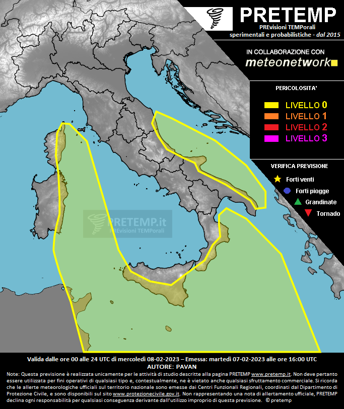 Mappa previsione del 08 febbraio 2023