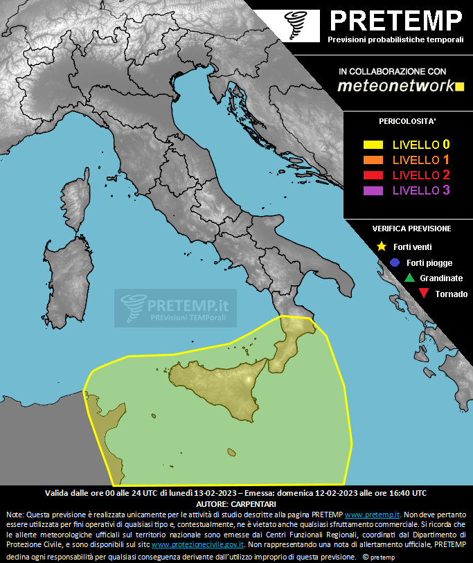 Mappa previsione del 13 febbraio 2023