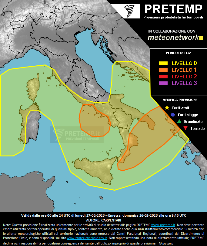 Mappa previsione del 27 febbraio 2023