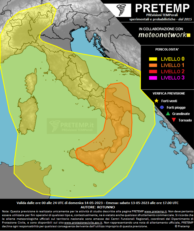 Mappa previsione del 14 maggio 2023