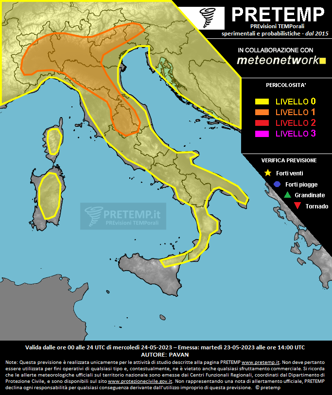 Mappa previsione del 24 maggio 2023
