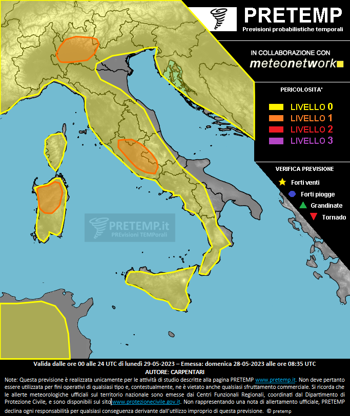 Mappa previsione del 29 maggio 2023