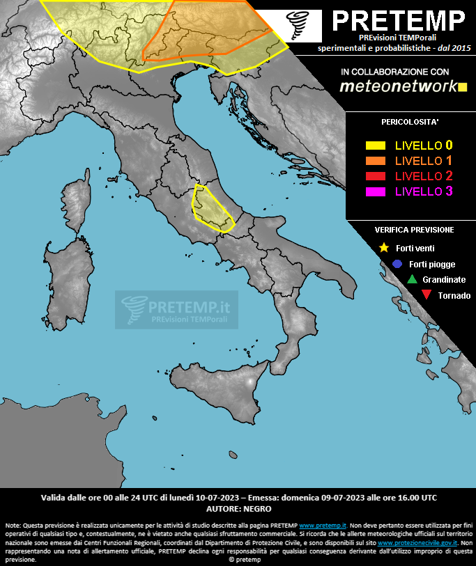 Mappa previsione del 10 luglio 2023