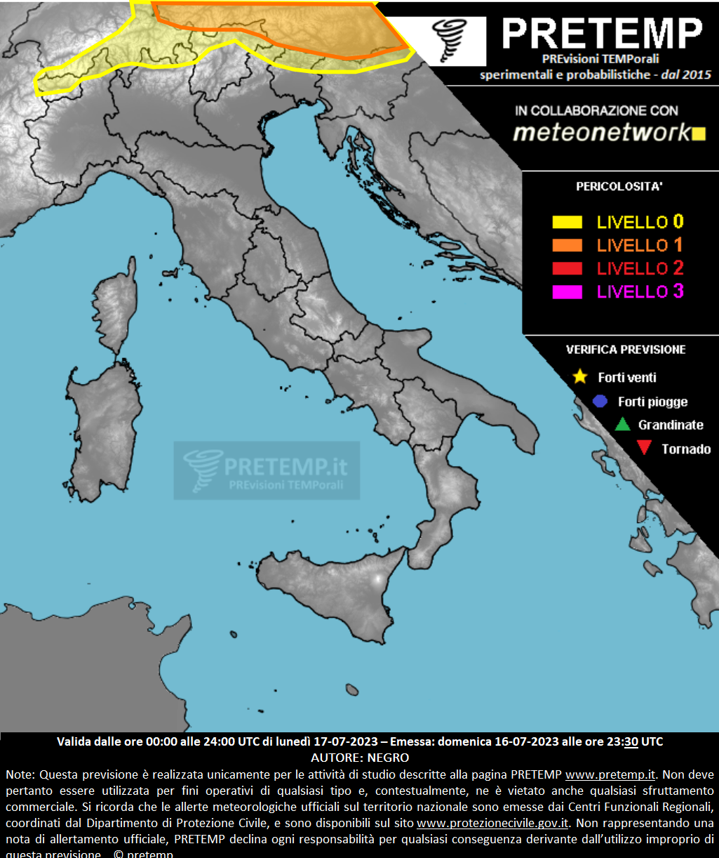 Mappa previsione del 17 luglio 2023