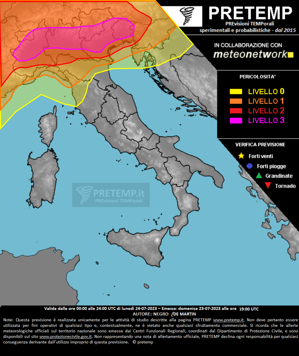 Mappa previsione del 24 luglio 2023